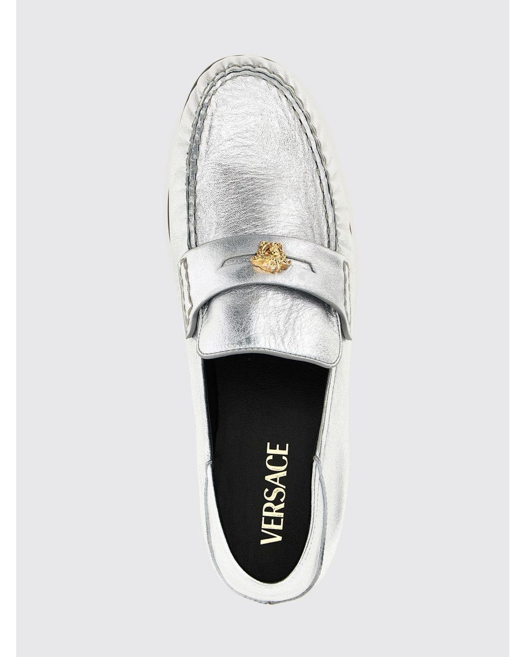 Versace White La Medusa Laminated Leather Loafers