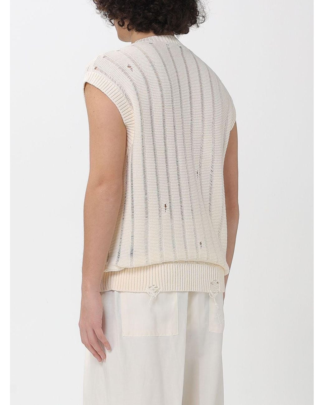 Laneus White Destroyed Effect Cotton Knit Vest for men