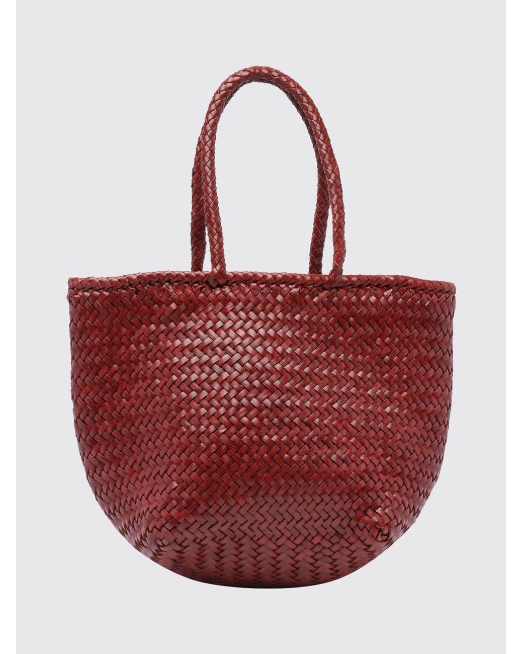 Dragon Diffusion Red Grace Woven Leather Tote Bag With Double Handle
