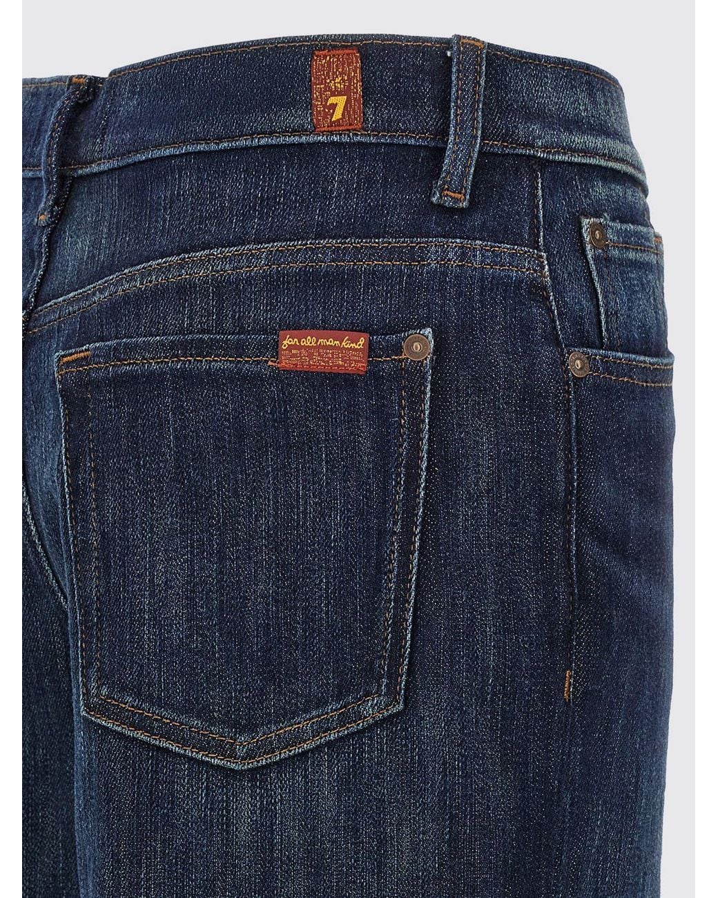 7 For All Mankind Blue Stovepipe High-Waisted Straight Jeans