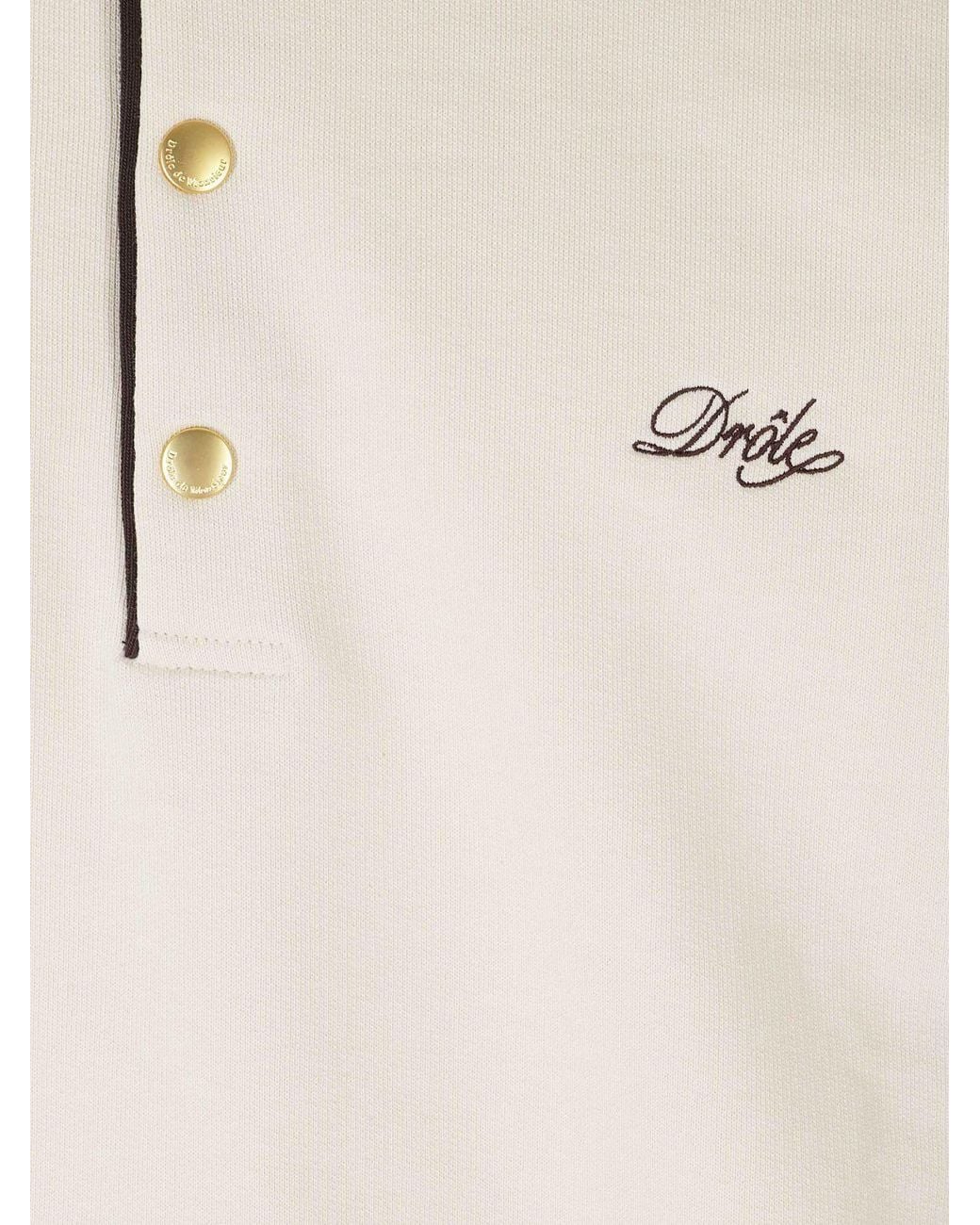 Drole de Monsieur White Long-Sleeved Cotton Polo Shirt With Contrast Trims for men