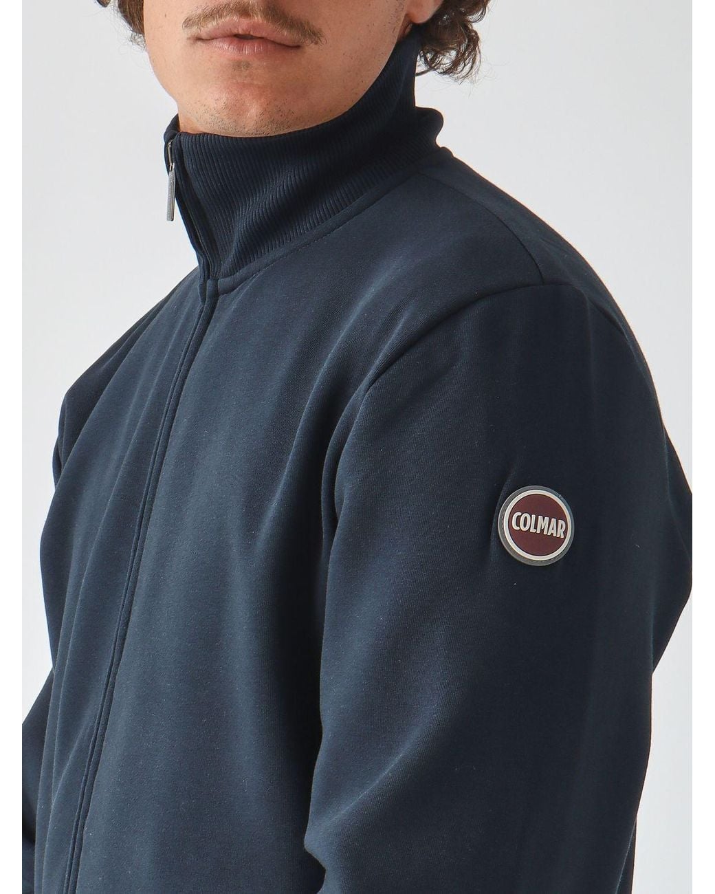 Colmar Blue High Neck Full-Zip Cotton Blend Sweatshirt With Contrast Logo for men