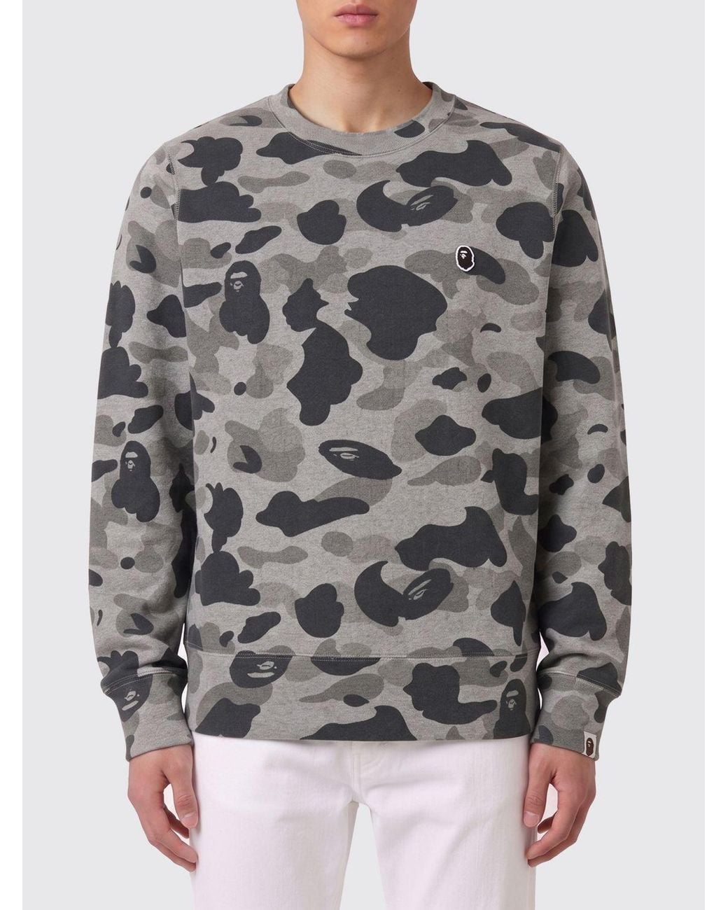 A Bathing Ape Gray Camouflage Print Cotton Crewneck Sweatshirt for men