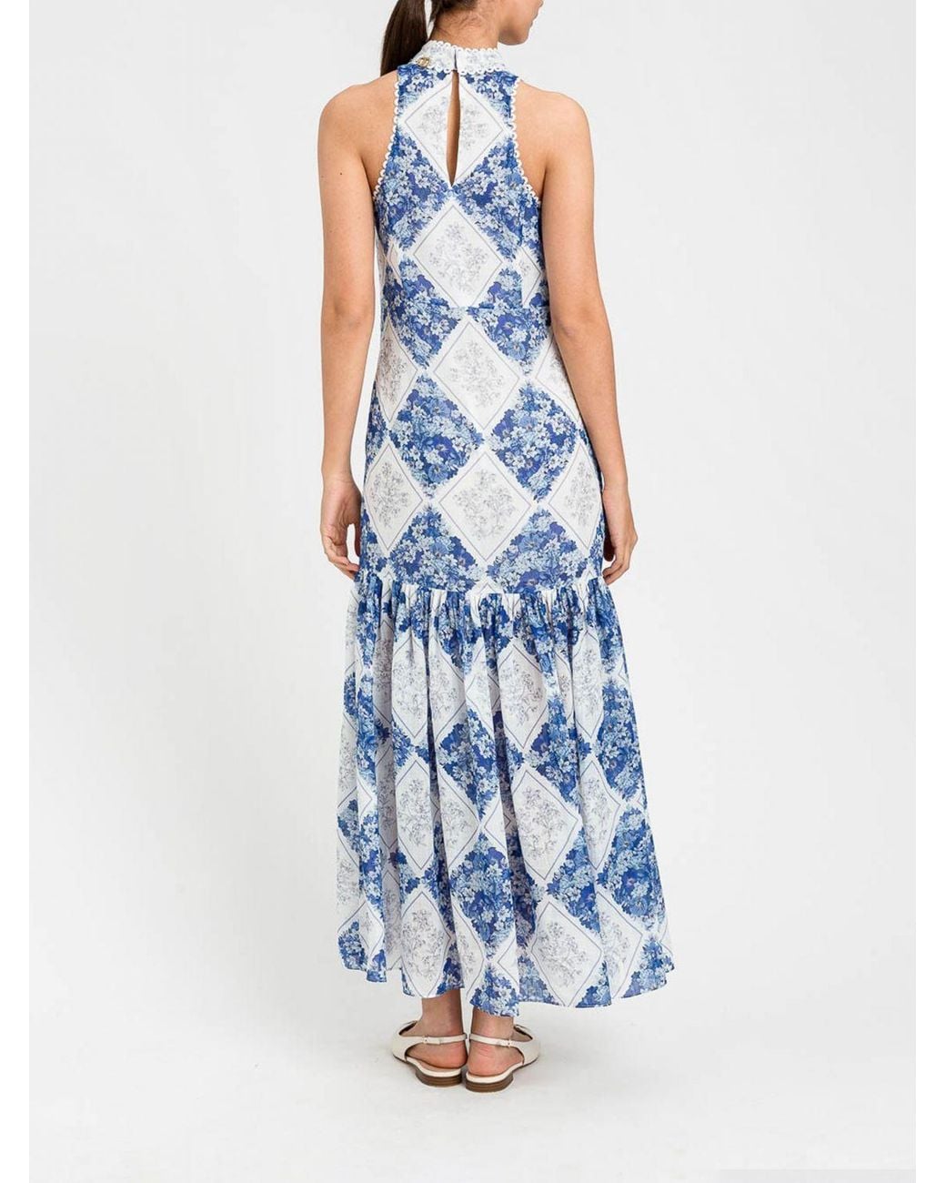 Twinset Blue Floral Diamond Raffia Dress