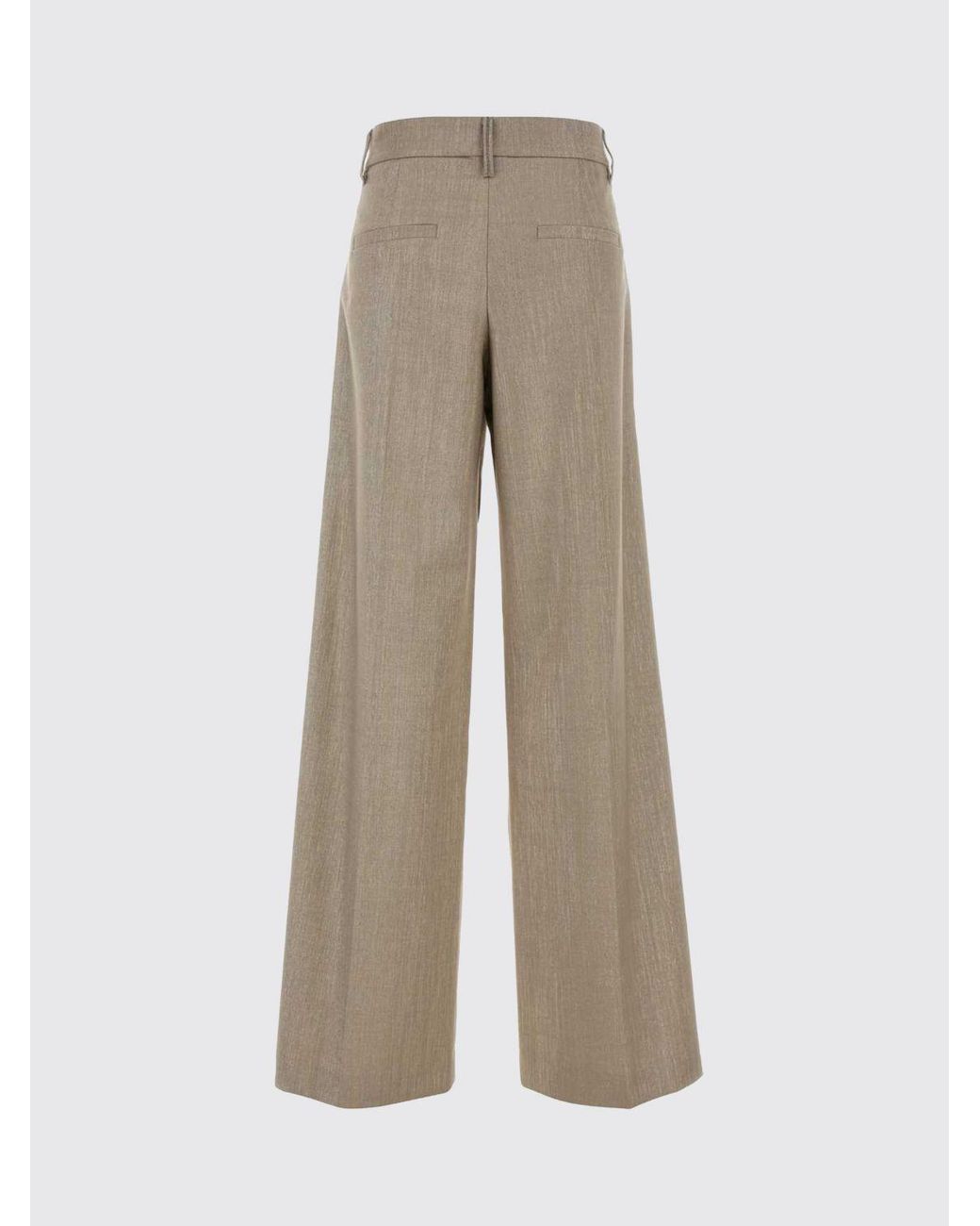 Brunello Cucinelli Natural High-Waisted Virgin Wool Palazzo Trousers With Pleats