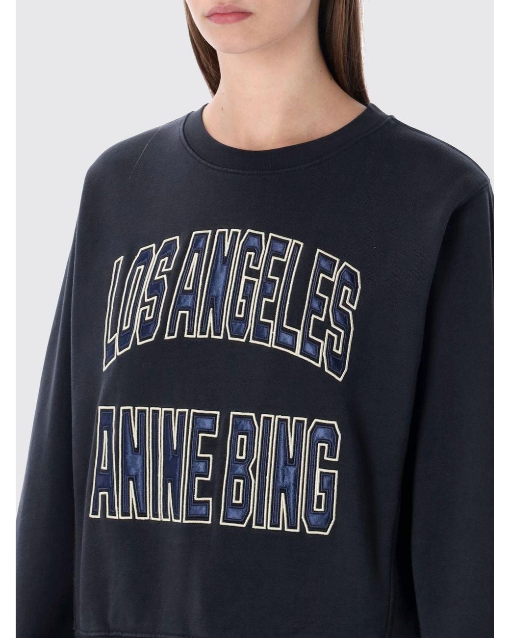 Sudadera De Algodón Con Cuello Redondo Y Logo Anine Bing de color Blue