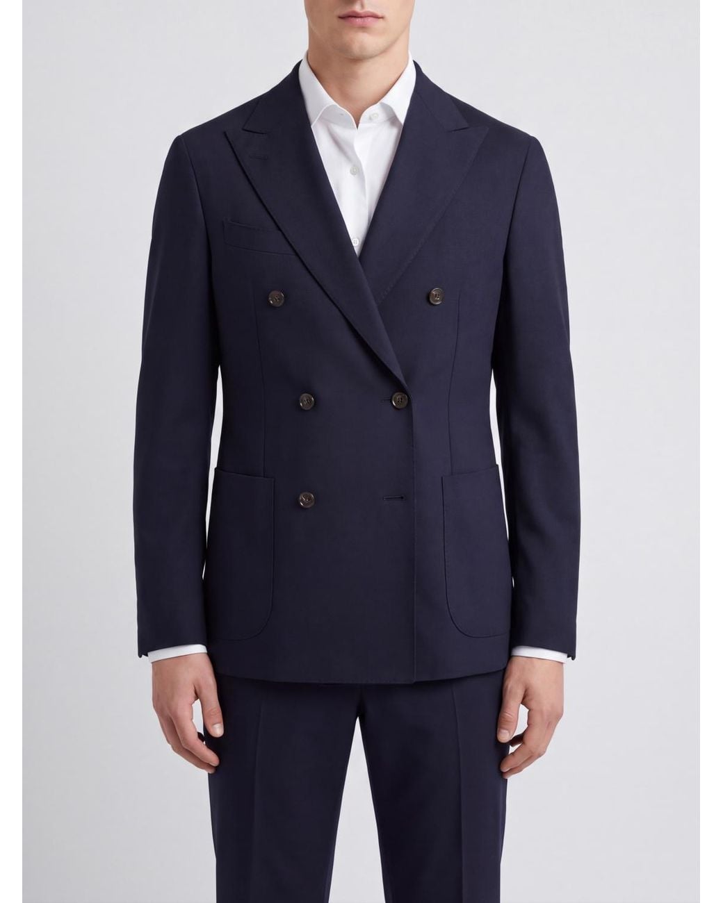 Lardini Blue Double-Breasted Virgin Wool Blend Blazer With Peak Lapels And Patch Pockets for men