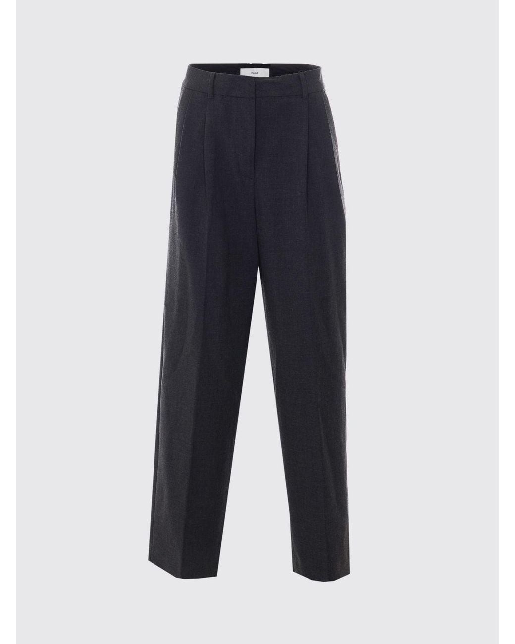 DUNST Blue Wide Leg Crêpe Tailored Trousers With Darts And Mid-Rise