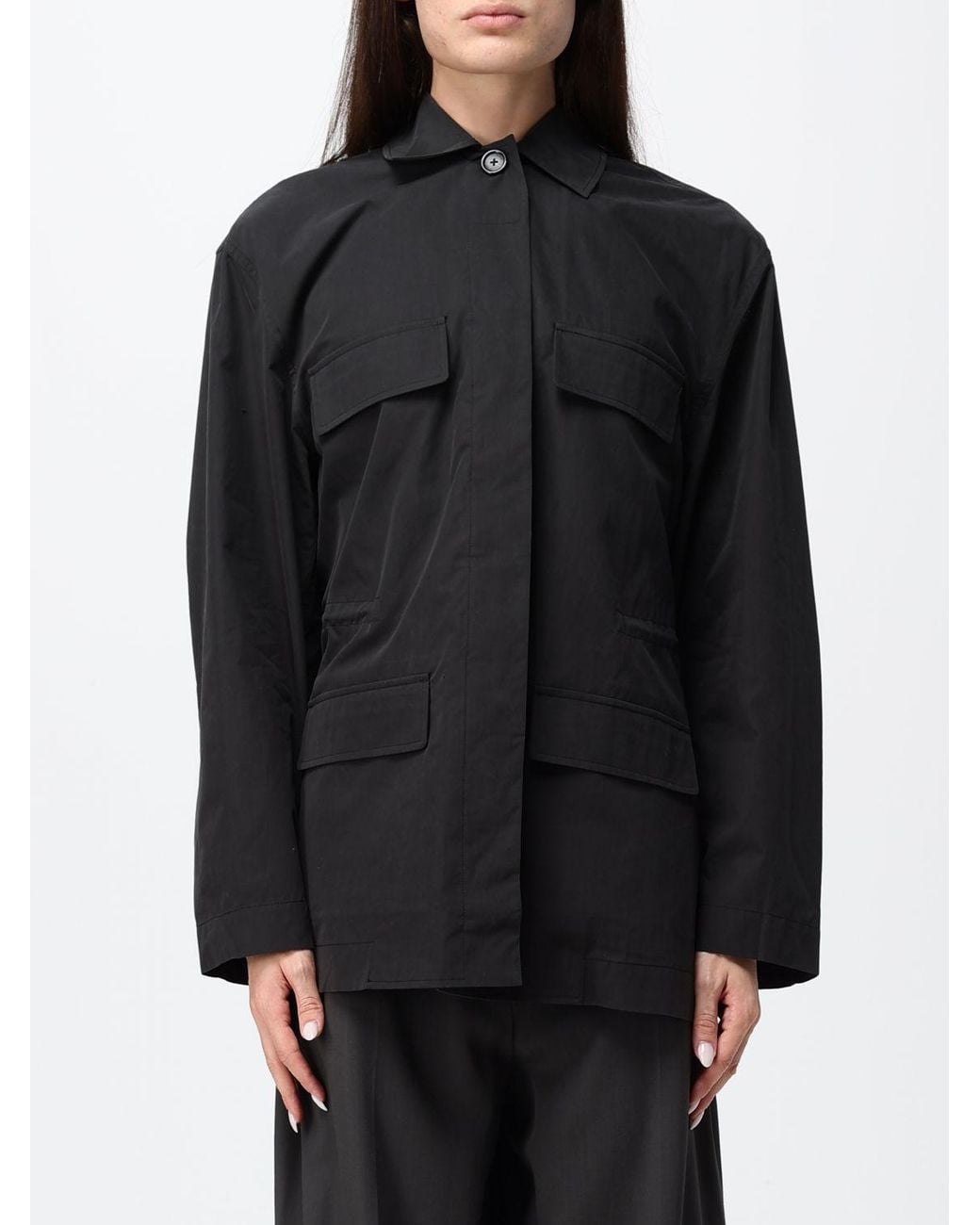 Totême Black Organic Cotton Shirt Jacket With Dropped Shoulders