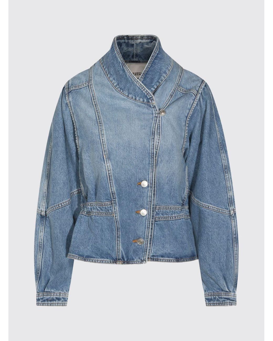 Isabel Marant Blue Cotton Denim Jacket With High Collar And Asymmetrical Closure
