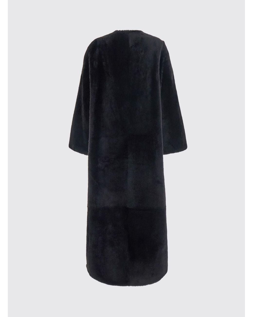 Yves Salomon Blue Long Crew-Neck Shearling Coat