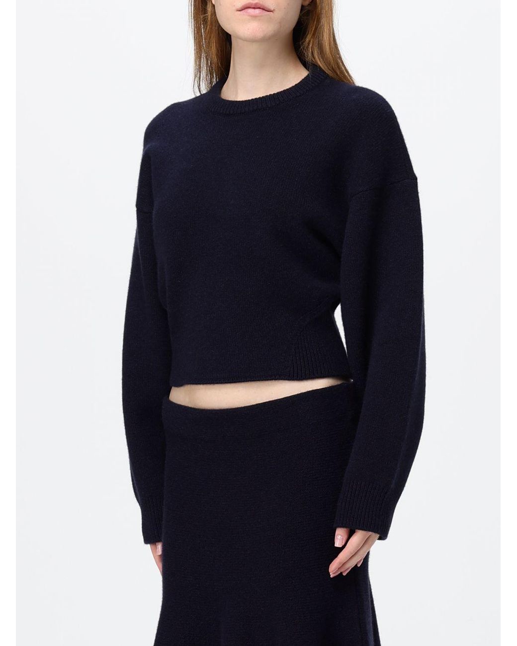 Alaïa Blue Cropped Cashmere Crewneck Jumper With Dropped Shoulders