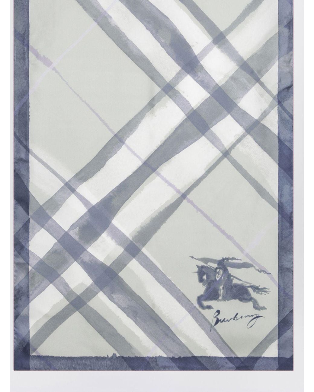 Burberry Blue Pure Mulberry Silk Scarf With Check Pattern And Ekd Logo