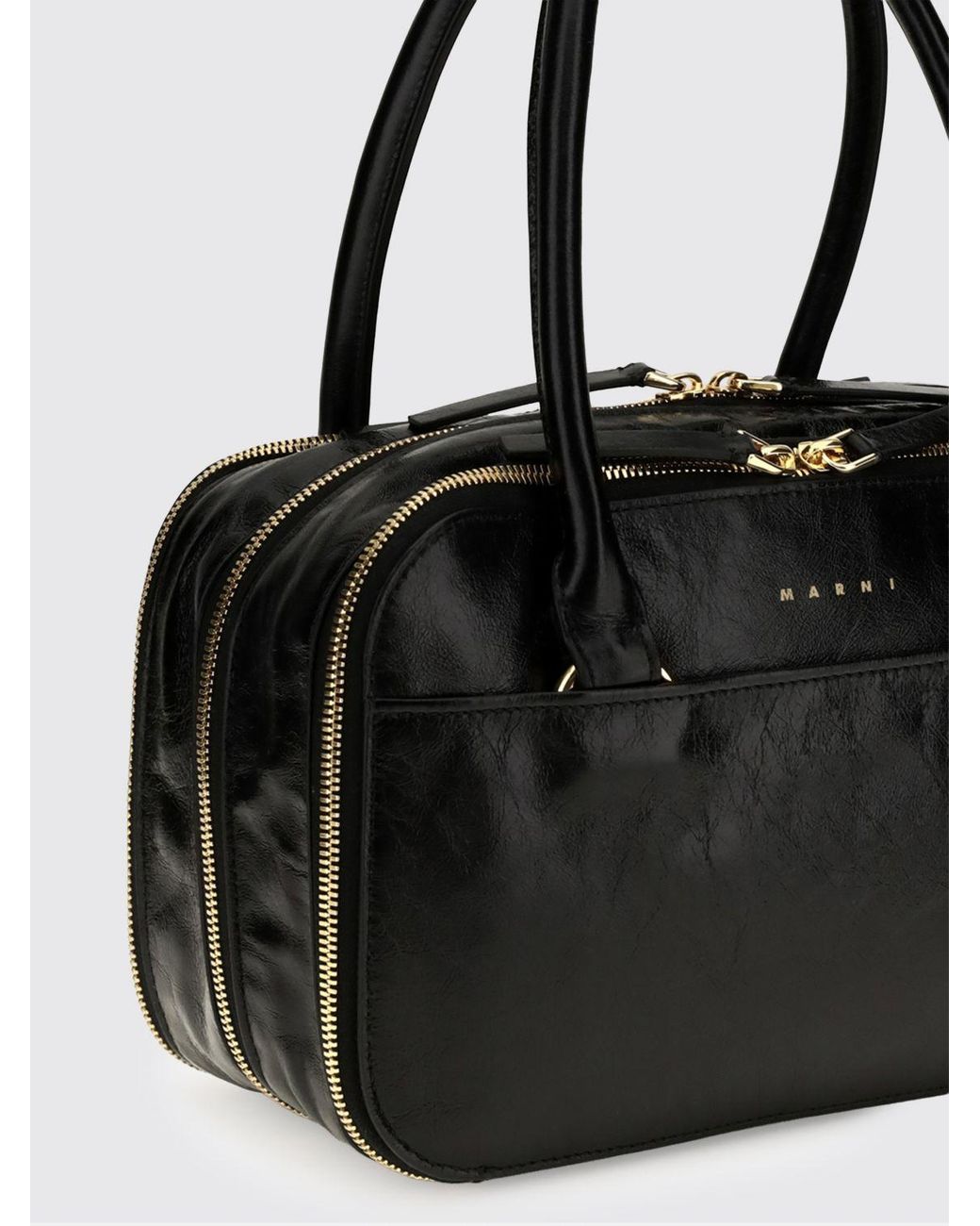 Marni Black Small Leather Boston Bag With Wrinkled Effect And Double Handle