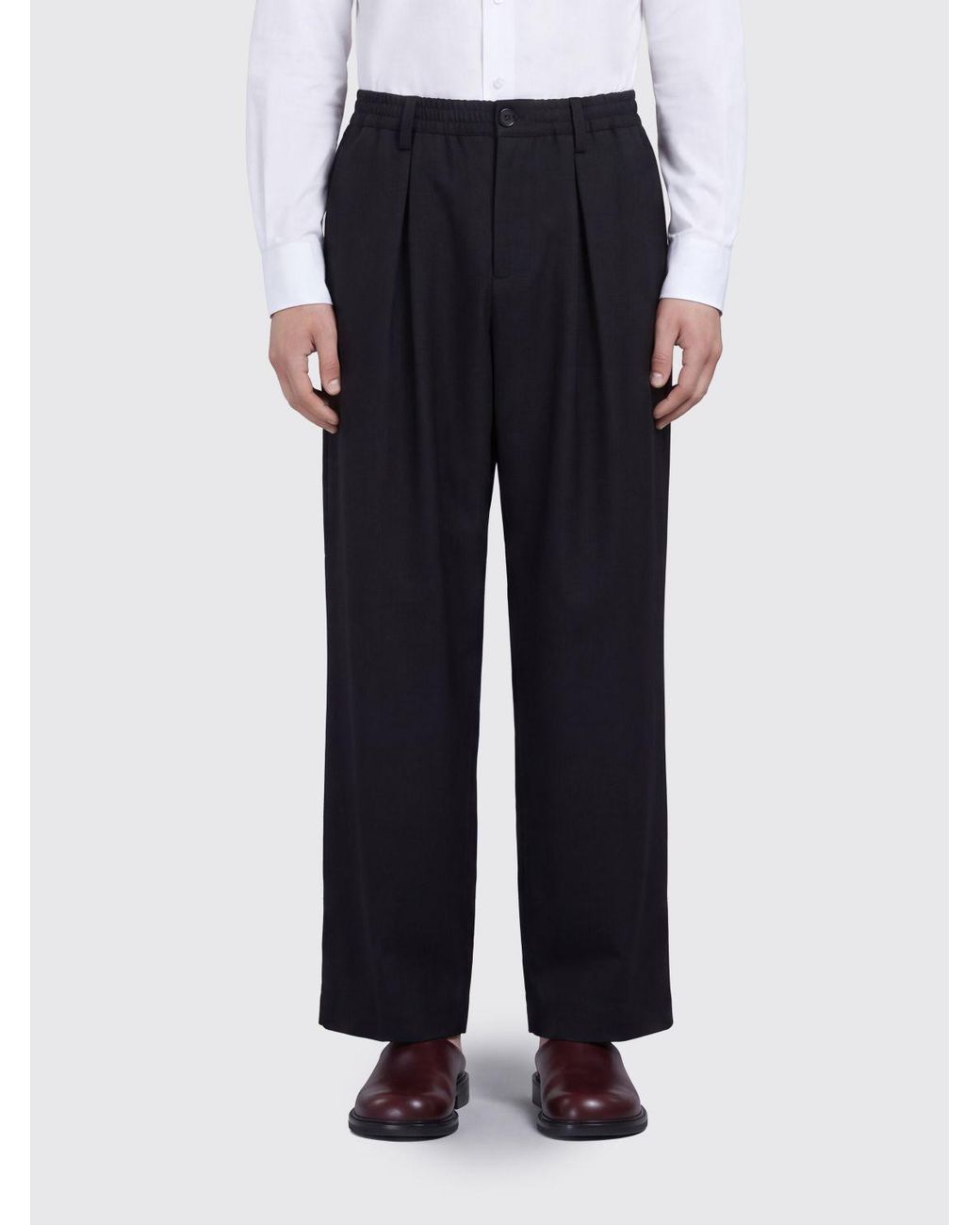 Marni Blue Wide-Leg Virgin Wool Pleated Trousers for men