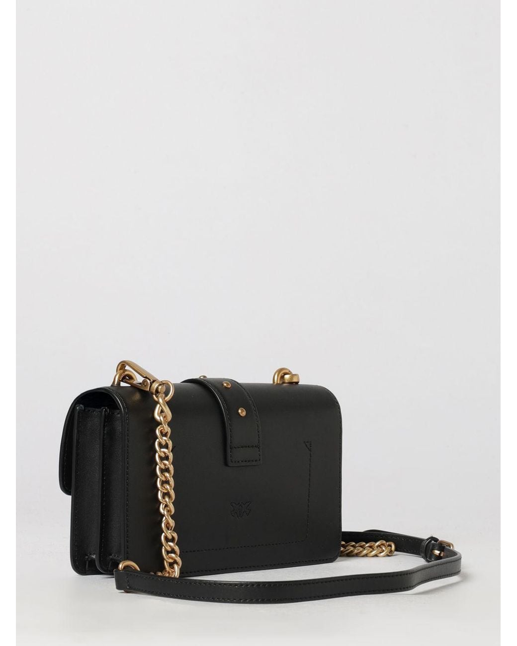 Pinko Black Love One Classic Smooth Leather Mini Crossbody Bag With Love Birds Buckle