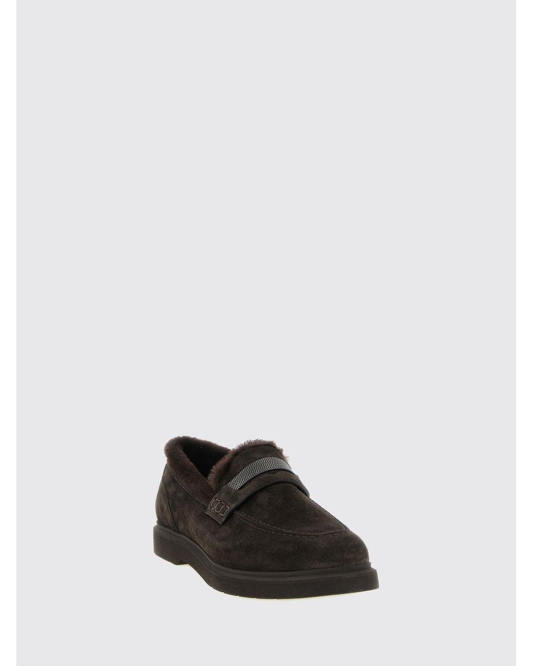 Brunello Cucinelli White Shearling-Lined Suede Penny Loafers With Monili