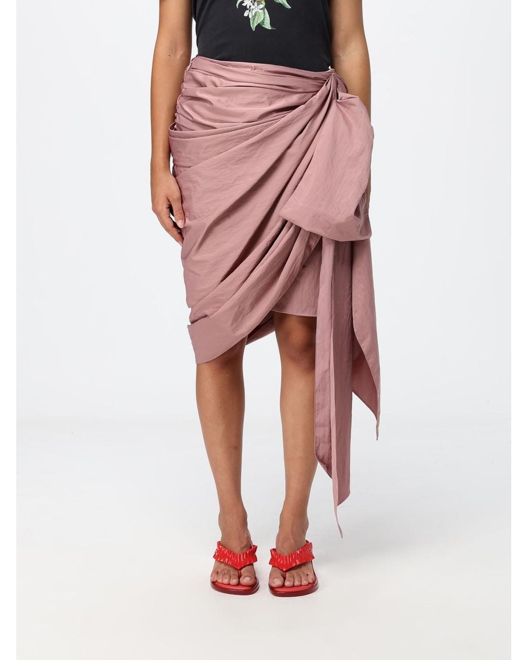 Chloé Red ChloÉ Asymmetric Taffeta Midi Wrap Skirt