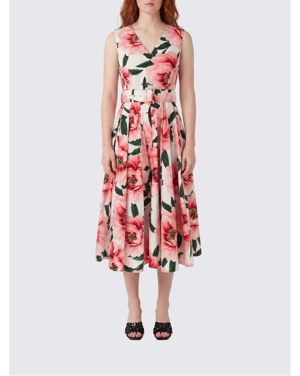 Samantha Sung White A-Line Liberty Floral Print Cotton Midi Dress