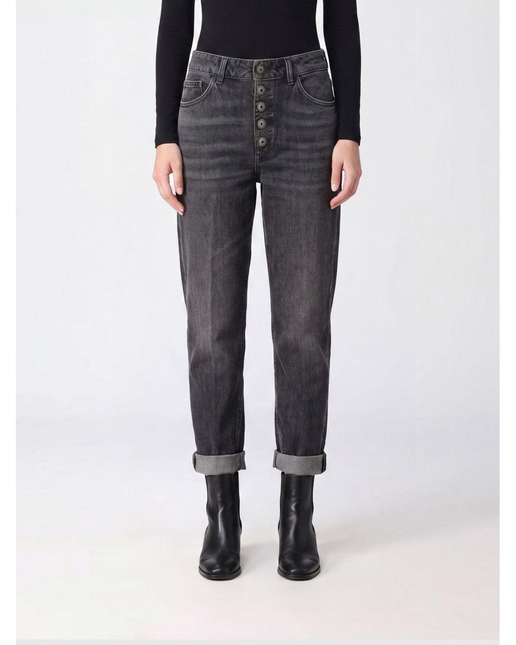 Dondup Black Koons High-Waisted Straight Cropped Jeans