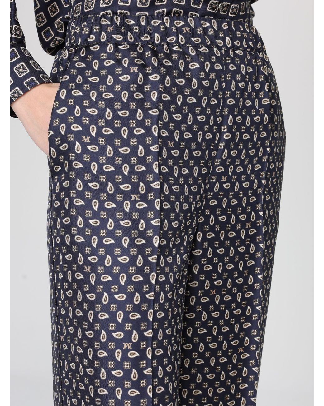 Max Mara Gray Paisley Silk Trousers