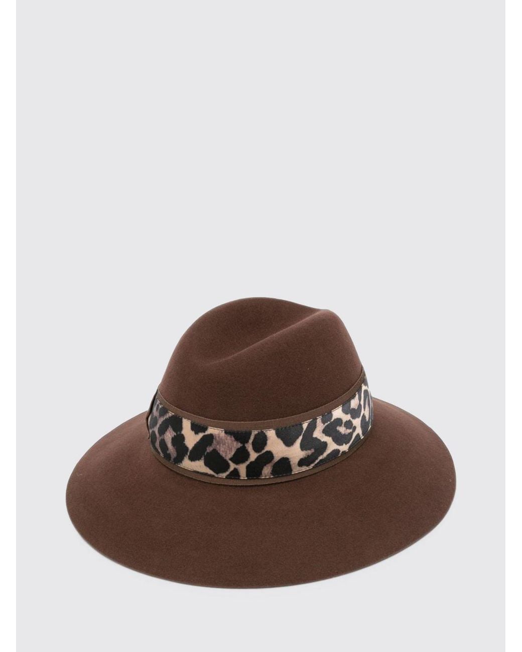 Borsalino Brown Claudette Animal Print Wool Felt Wide-Brim Hat