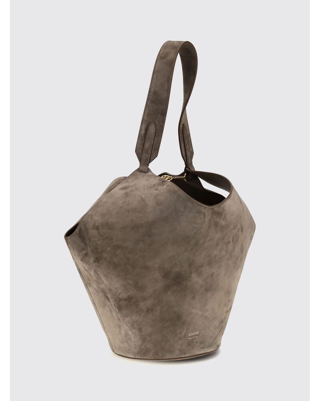 Khaite Natural Lotus Suede Calfskin Shoulder Bag With Rhombus Shape