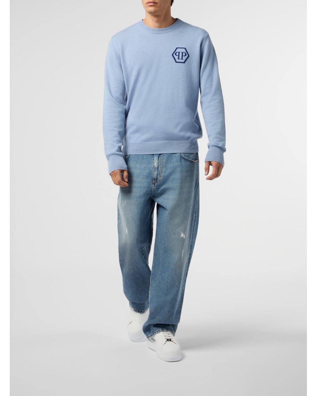 Philipp Plein Blue Pp Cashmere Crew Neck Sweater for men