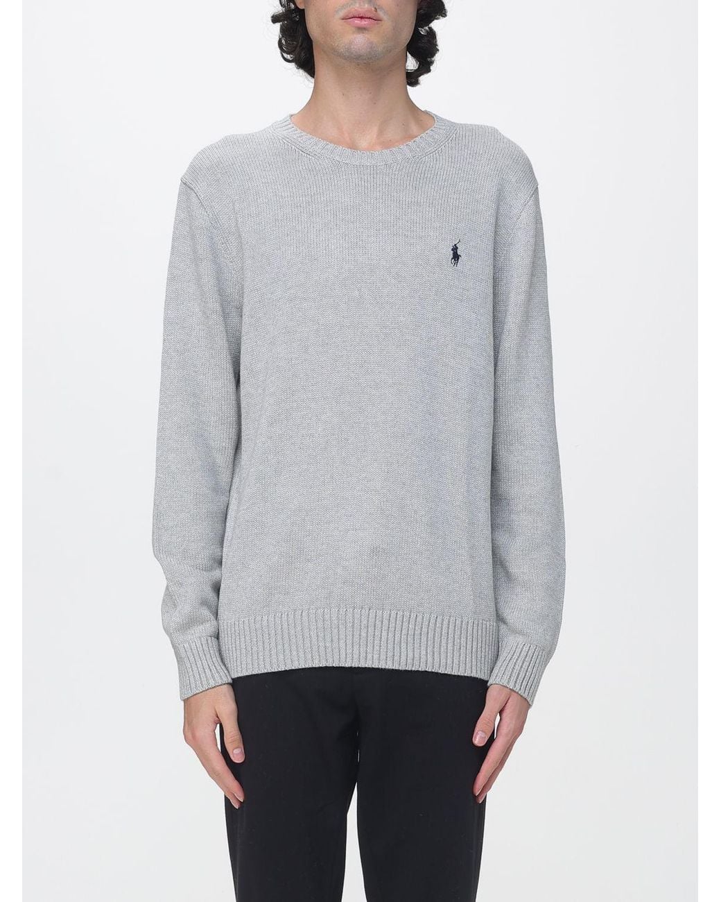 Polo Ralph Lauren Gray Cotton Crewneck Jumper With Iconic Embroidered Pony Logo for men