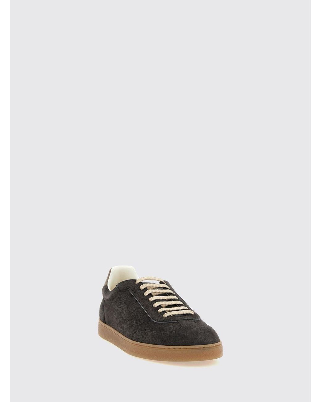 Brunello Cucinelli White Low-Top Suede Calfskin Trainers With Laminated Logo for men