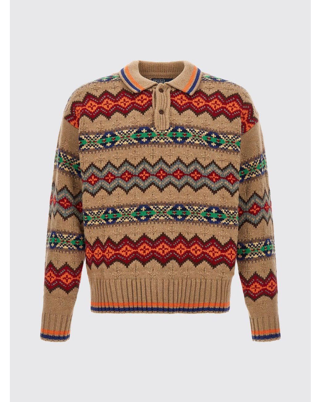 Polo Ralph Lauren Red Pure Wool Knit Polo Shirt With All-Over Jacquard Pattern for men