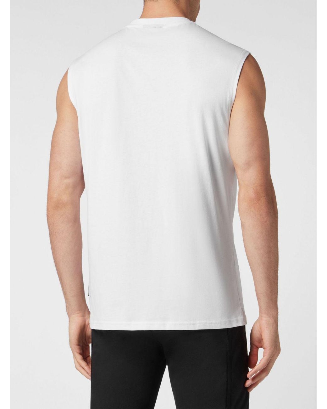 Philipp Plein White Slim Fit Cotton Tank Top With Hexagon Logo On The Chest for men
