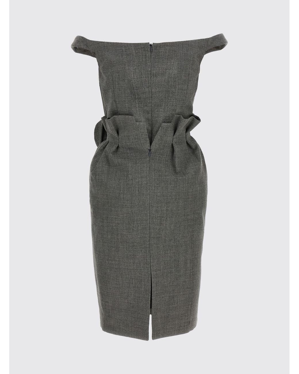 Magda Butrym Gray Off-The-Shoulder Wool And Silk Pencil Midi Dress With Flower