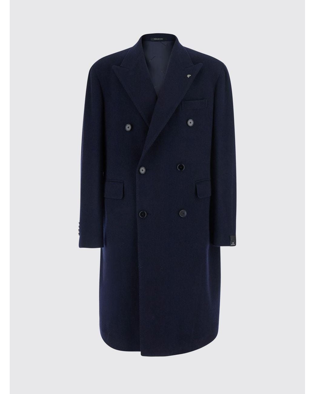 Tagliatore Blue Knee-Length Double-Breasted Wool Coat With Peak Lapels for men