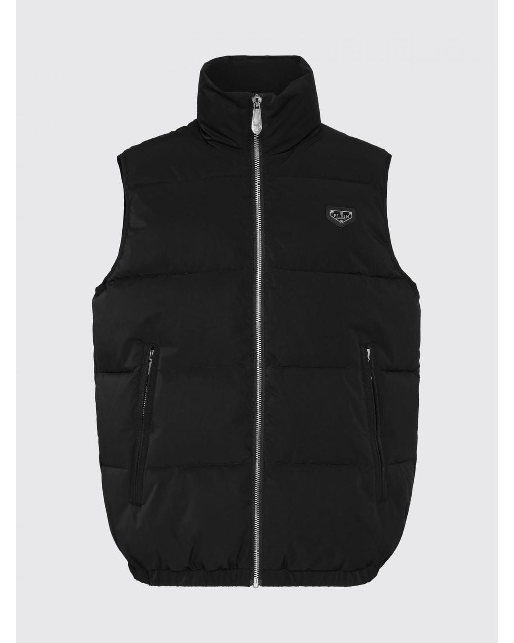 Philipp Plein Black High Neck Padded Technical Fabric Vest With Zip for men