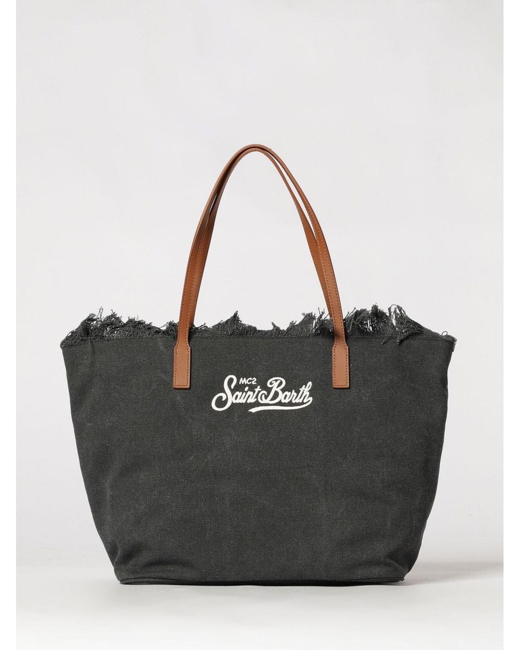 Mc2 Saint Barth Black Cotton Blend Shoulder Bag With Logo