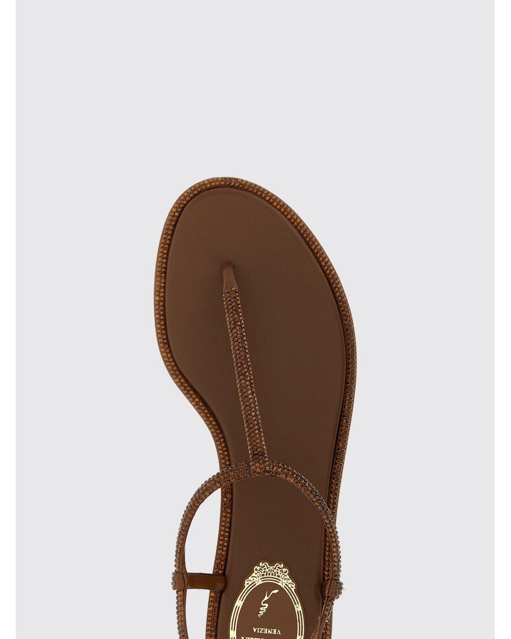 Rene Caovilla Natural Diana Nappa Leather Sandals With Rhinestones