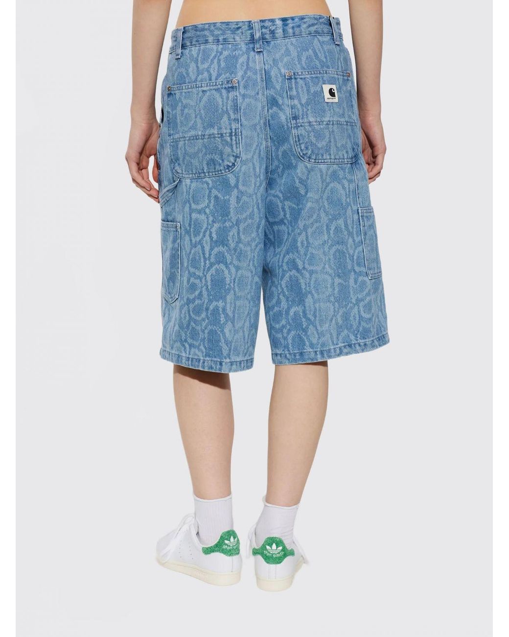 Carhartt Blue Python Print Denim Bermuda Shorts Snake Nixon Double Knee