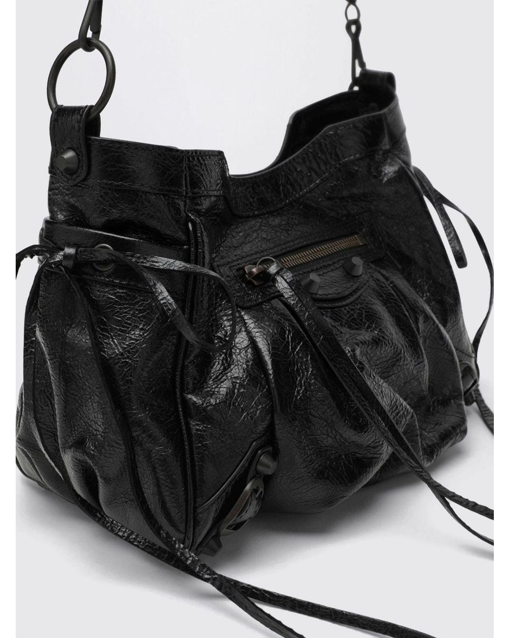 Balenciaga Black Le City Studded Arena Lambskin Shoulder Bag