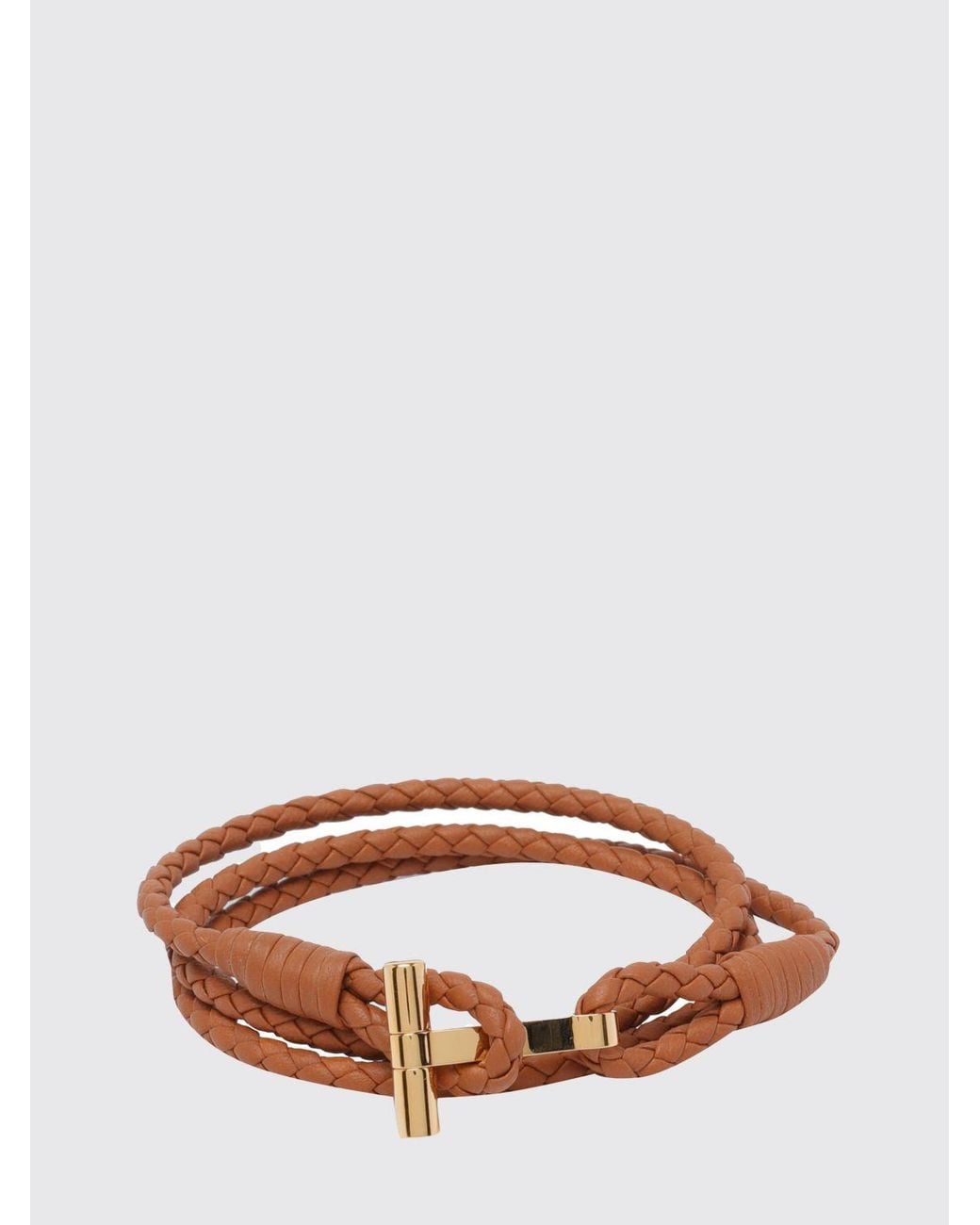Tom Ford Brown Braided Calf Leather Bracelet for men