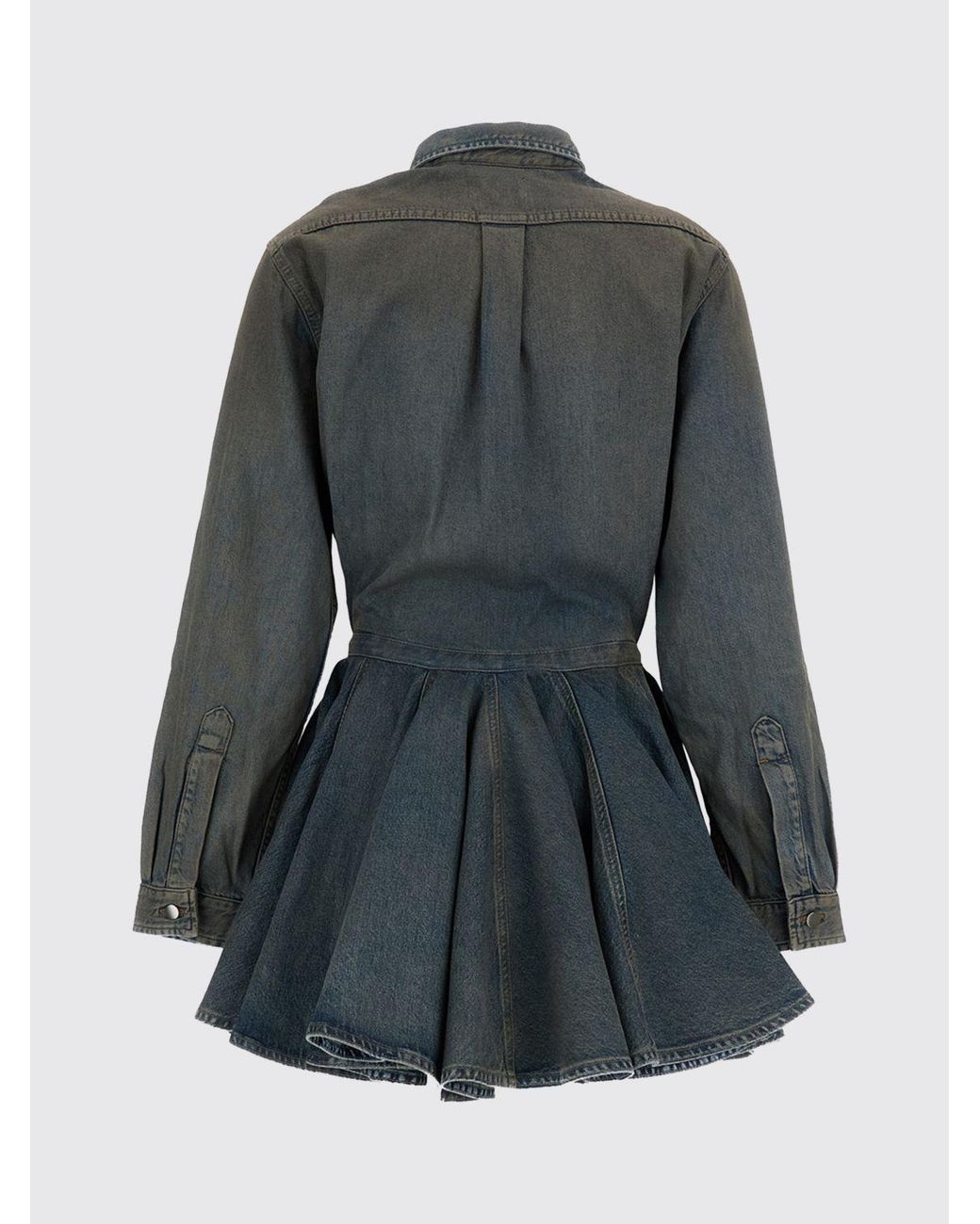 Haikure Black Cotton Denim Mini Shirtdress With Flared Skirt