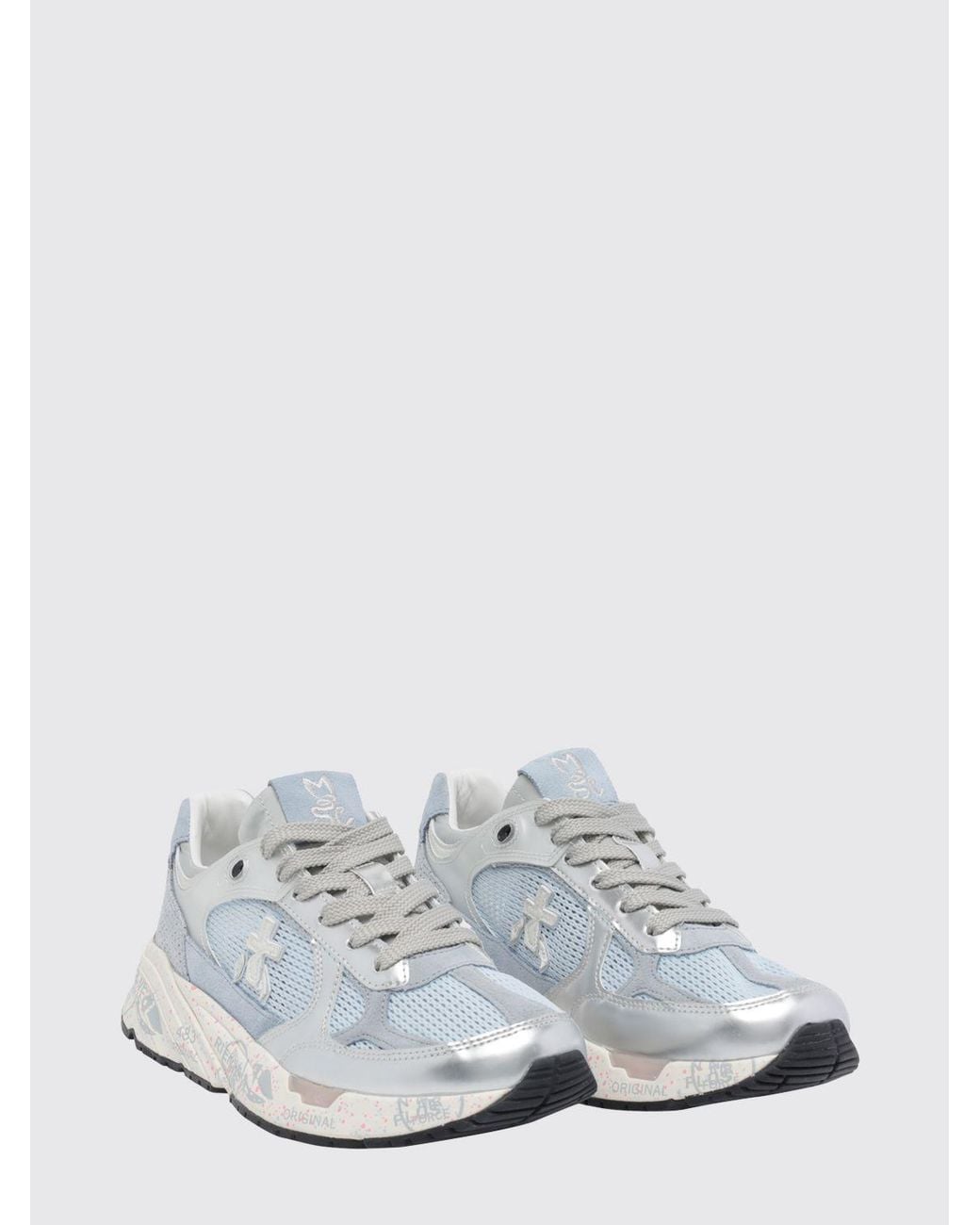 Premiata White Mased Laminated Leather And Nylon Sneakers