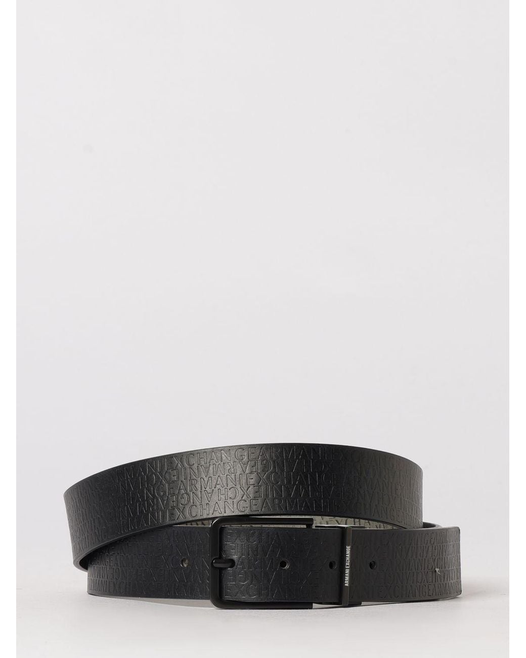 ARMANI EXCHANGE Black Reversible Classic Belt With All-Over Logo for men