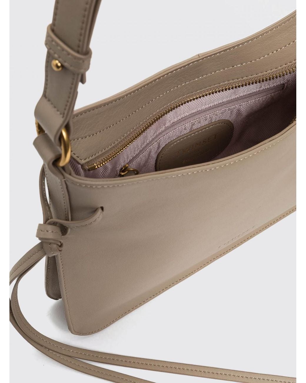 Twinset Natural Smooth Leather Shoulder Bag With Adjustable Handle And Webbing Details