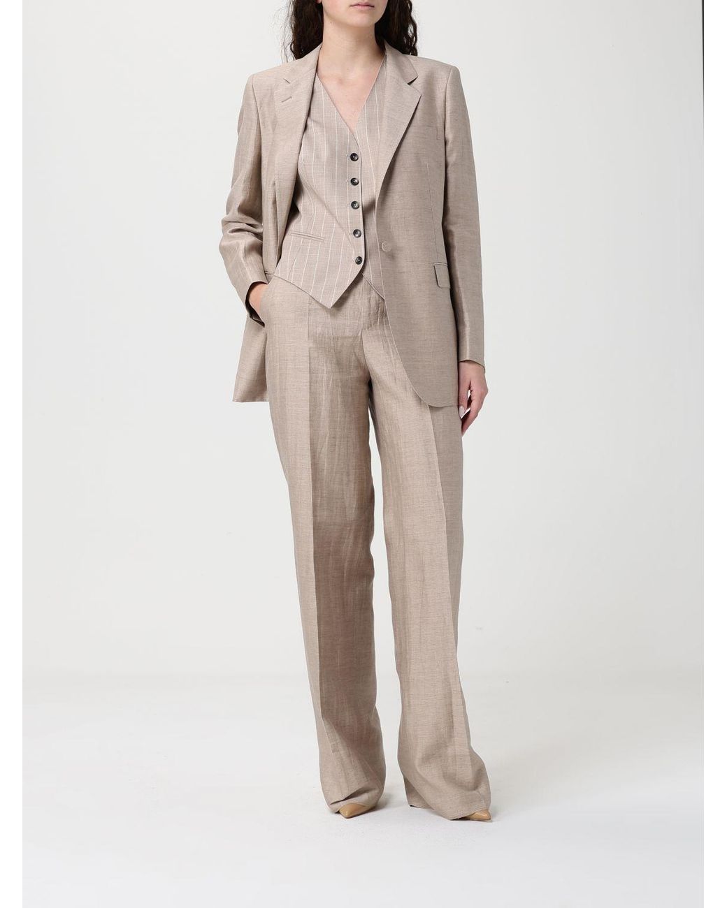 Giacca A Monopetto Gessato di Tagliatore in Natural