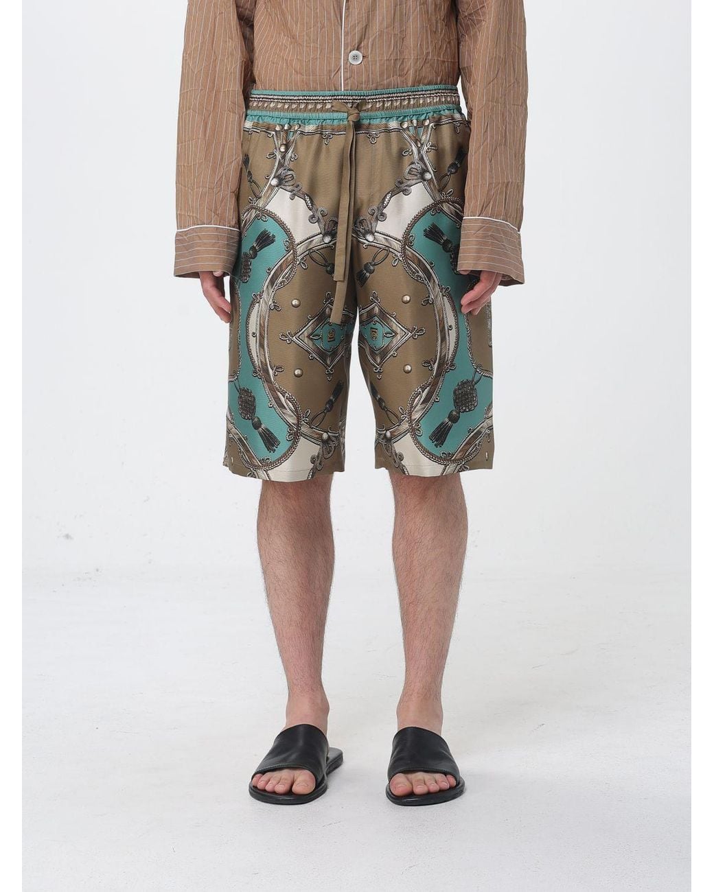 Dolce & Gabbana Green Dolce &Amp Gabbana Printed Silk Shorts for men
