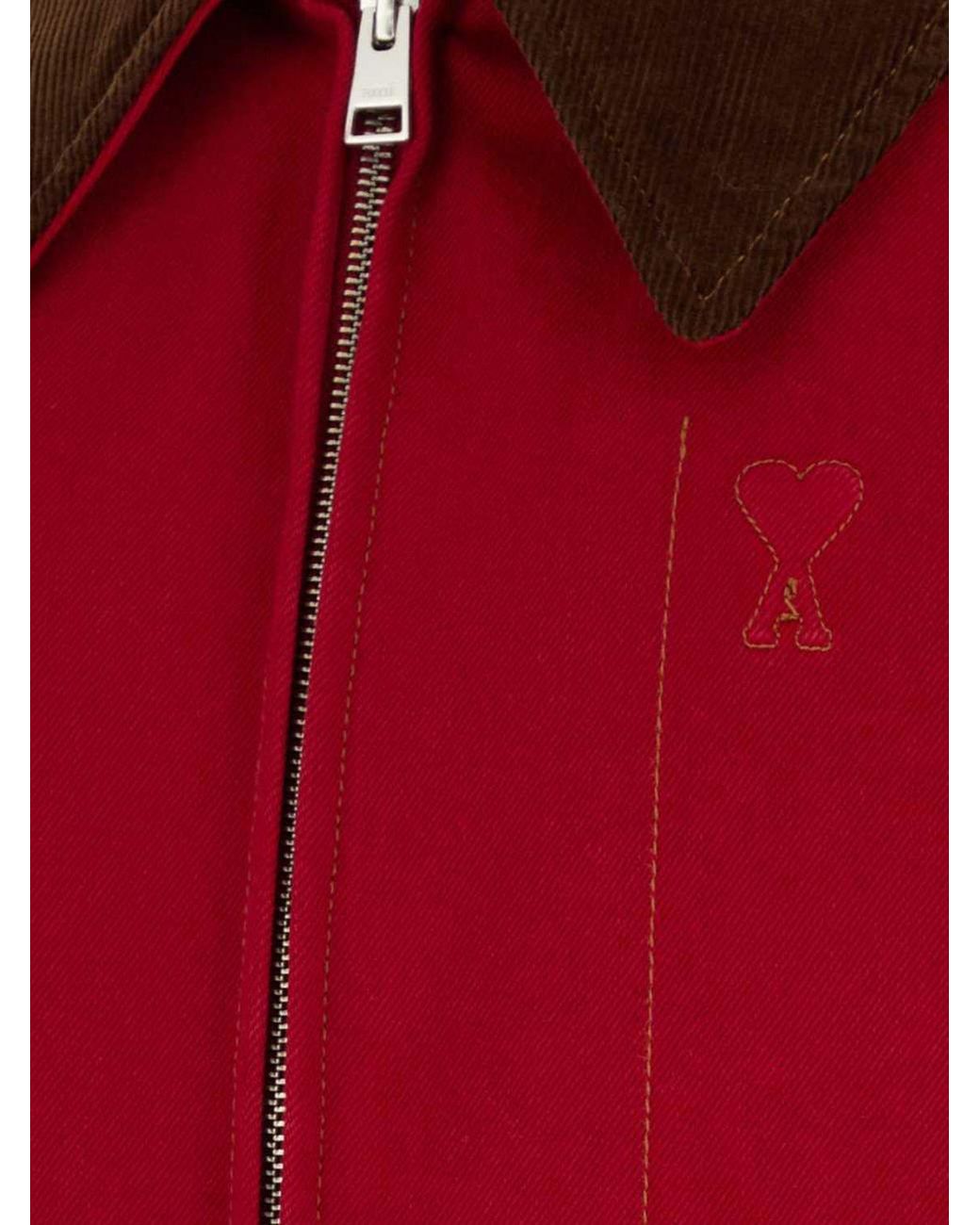 AMI Red Cotton Light Jacket With Corduroy Velvet Collar for men