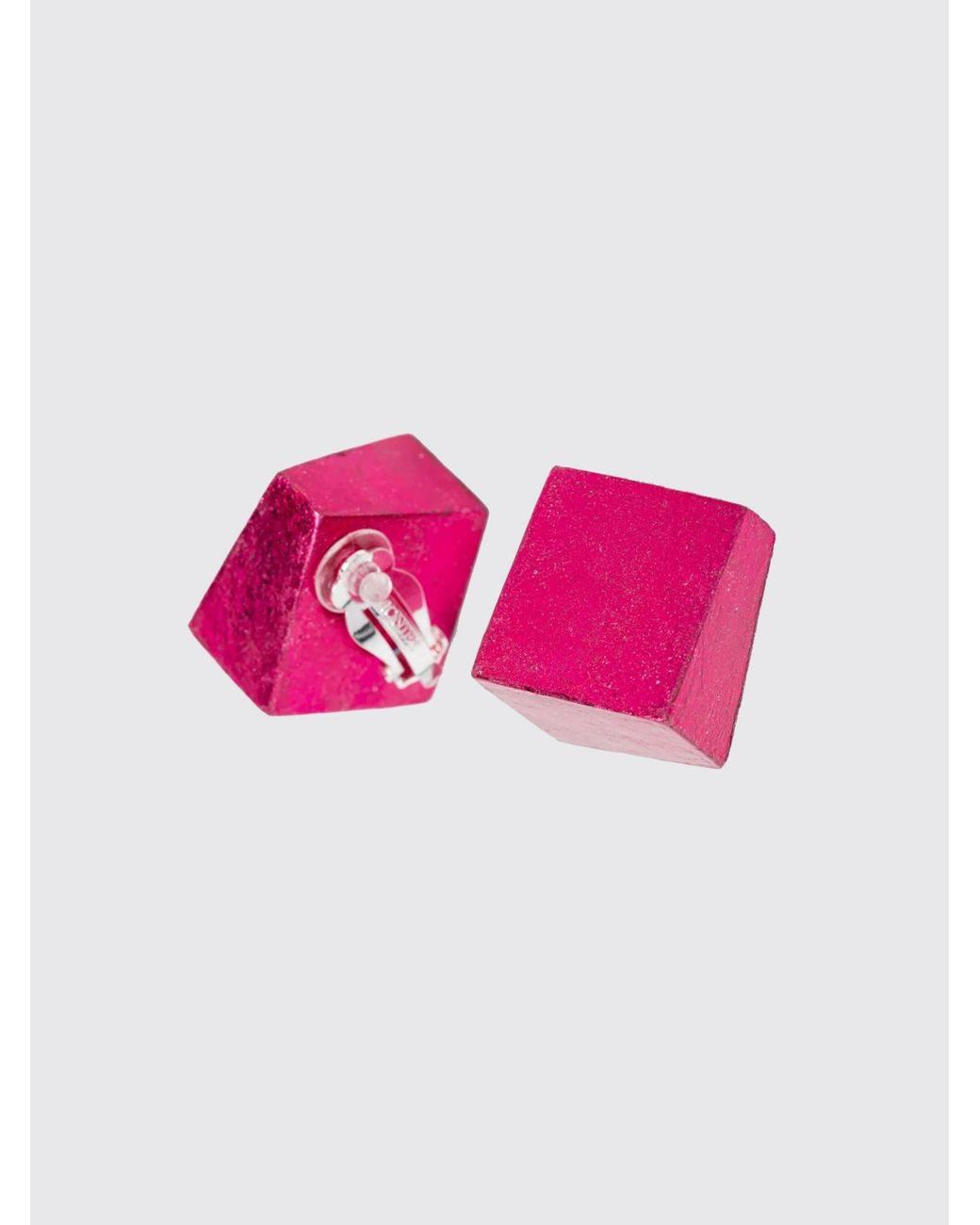 Monies Pink Diamond-Shaped Acacia Wood And Clip-On Earrings