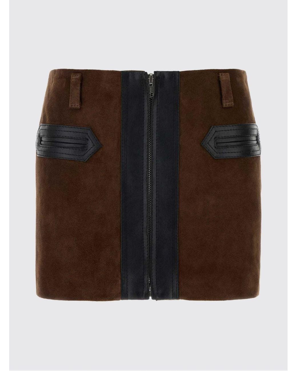 Marni Brown Bicolour Abstract Pattern Suede Leather Pencil Mini Skirt