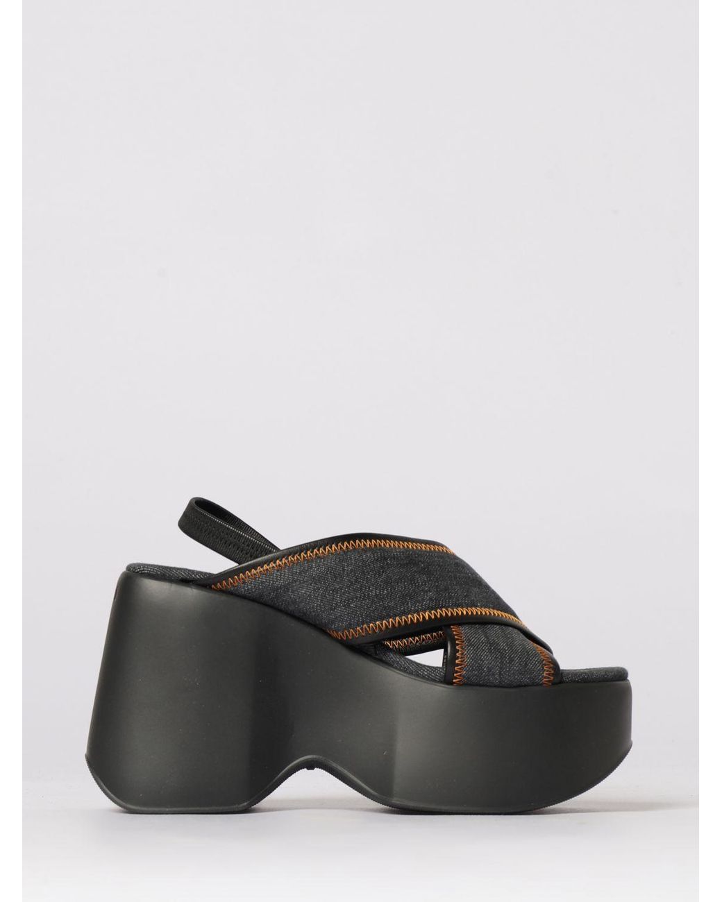 Vic Matié Black Vic MatiÉ Cotton Denim Wedge Sandals